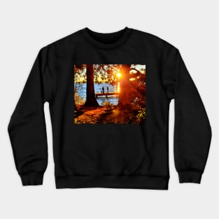 Dog and Owners Sunset Hideway on Lake Washington Dock Crewneck Sweatshirt